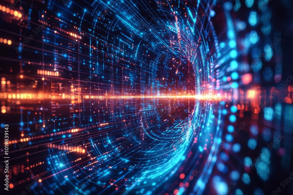 Wall mural digital technology background of data and network