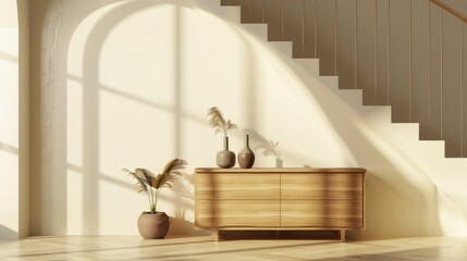 Modern Interior Design with Wooden Cabinet and Staircase