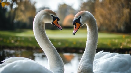 Two Swans Forming Heart Shape with Necks