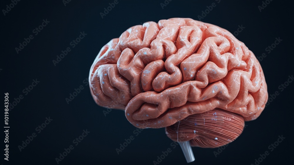 Poster exploring the dark futuristic model of the human brain in neurology and technology