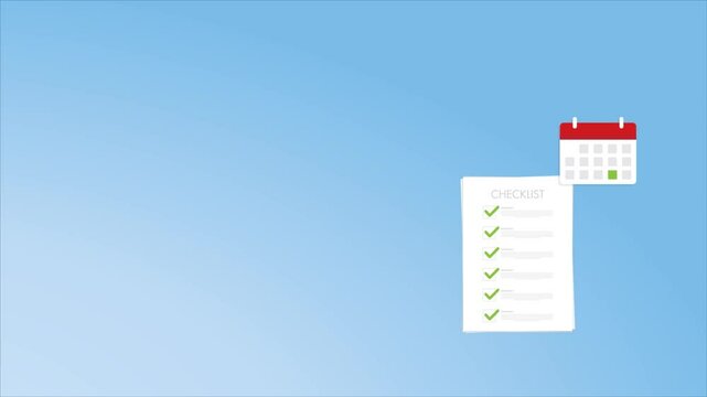 Check list document with a notification and calendar, paper check list and to do list with checkboxes, concept of survey, online quiz, completed things or done test, feedback.	