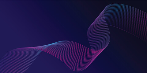 Abstract glowing wave lines on dark blue background. Dynamic wave pattern. Modern flowing wavy lines. Futuristic technology concept. Suit for banner, poster, cover, brochure, flyer, website