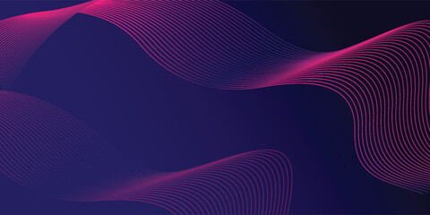 Abstract glowing wave lines on dark blue background. Dynamic wave pattern. Modern flowing wavy lines. Futuristic technology concept. Suit for banner, poster, cover, brochure, flyer, website