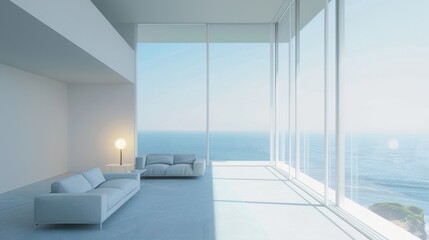 Modern Minimalist Living Room with Ocean View