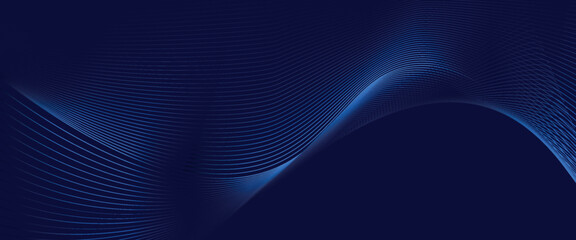 Abstract glowing wave lines on dark blue background. Dynamic wave pattern. Modern flowing wavy lines. Futuristic technology concept.
