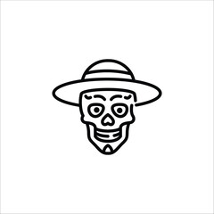 Skeleton with a hat icon. Simple Day of the Dead skeleton wearing a wide-brimmed hat icon for social media, app, and web design. Vector illustration