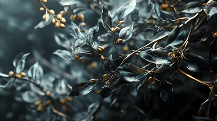 Obraz premium Dark Moody Autumn Leaves and Branches on Tree with Dramatic Shadows