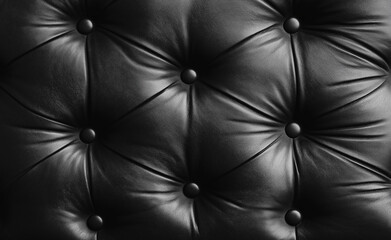 Fototapeta premium Close-up of black leather upholstery texture with buttons