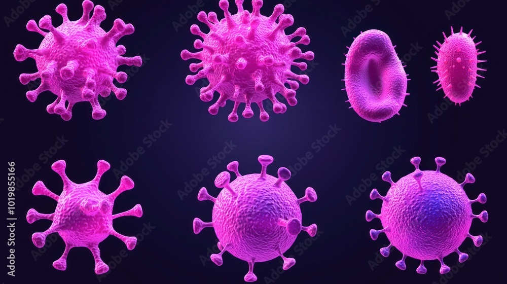 Poster microscopic viruses and bacteria collection set for educational and scientific use