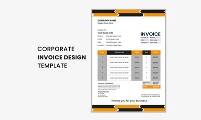 Corporate and business invoice design template design, Creative invoice template. Vector business stationary design.