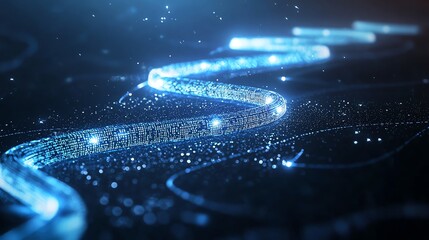 Abstract glowing lines with sparkles on a dark background, creating a sense of depth and movement.