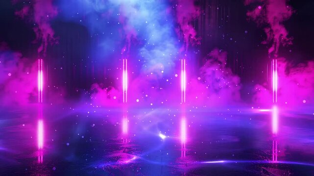 empty neon background scene dark street reflection seamless looping overlay 4k virtual video animation background