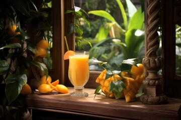 Refreshing Citrus Drink in a Vibrant Natural Setting