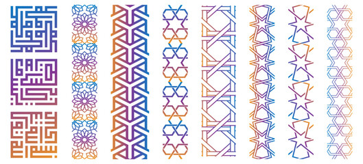 Seamless Islamic pattern icon collection. Kufi and seamless pattern mega bundle