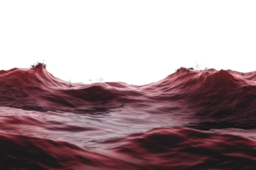 Dark red ocean waves crashing against each other, creating a dramatic seascape against a black background.