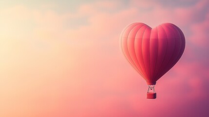 Fototapeta premium Heart-Shaped Hot Air Balloon in Soft Sunset Sky