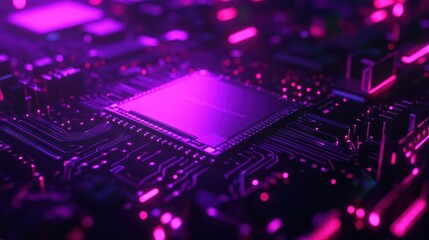Close-Up of a Circuit Board with a Pink LED Light