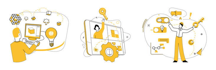 Project management. Visual representation of tasks, innovation, collaboration, and objective setting. Ideal for team coordination, workflow optimization, creative solutions, digital transformation