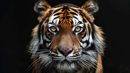 Fototapeta premium Close-up Portrait of a Tiger's Face with Intense Gaze and Prominent Whiskers