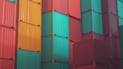 Fototapeta premium Shipping containers stacked high on cargo ship deck