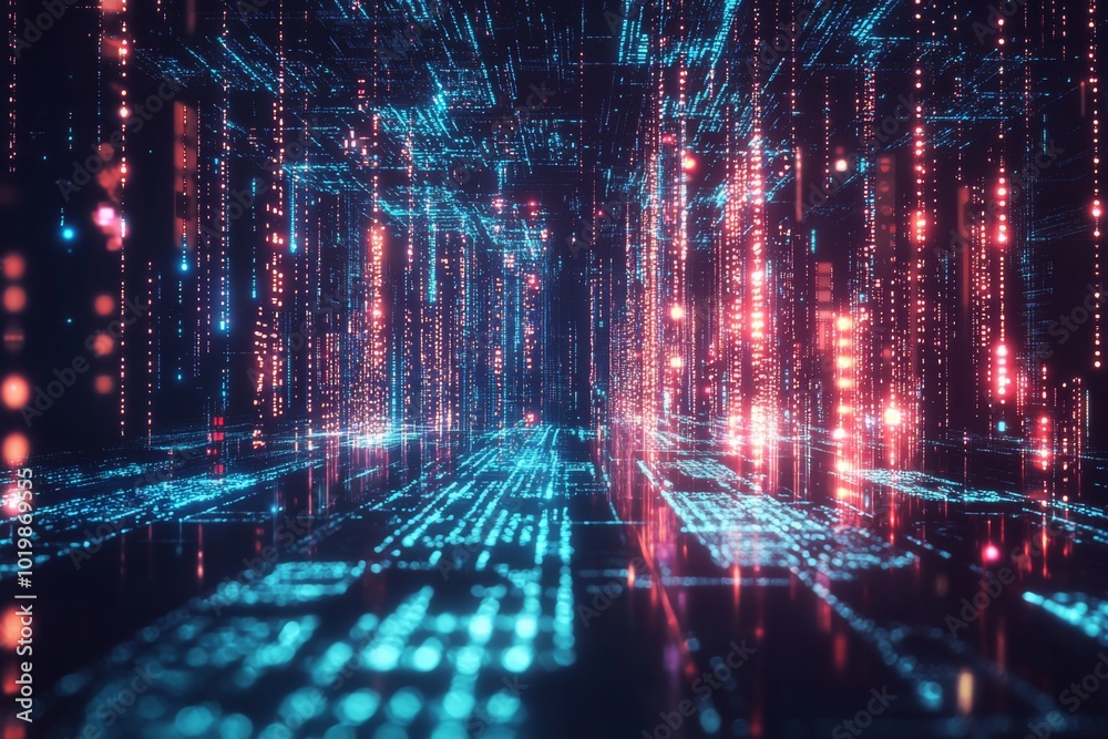 Wall mural digital technology background of data and network