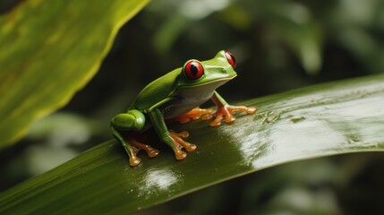 Fototapeta premium Red-eyed Tree Frog on a Leaf