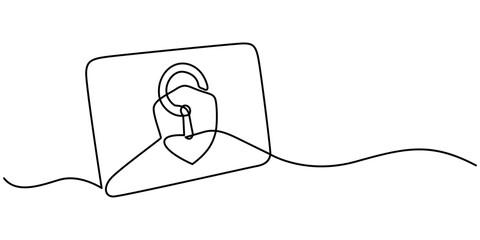 Email protection. Email security one continuous line drawing, Secure Mail Line Icon, Outline Vector Symbol Illustration, Vector Set of Illustration Document Security Concept. Line Art Style Background