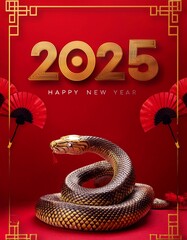 Happy Chinese New Year 2025 Poster Design. Year of Snake