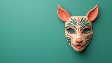 Paper mache animal mask with intricate hand-painted details, artistic and expressive, 3D illustration