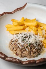 Fried Cutlet with Cheese and French Fries