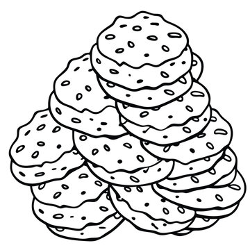 recommend clip art: Chocolate cookies pile vector silhouette line art style