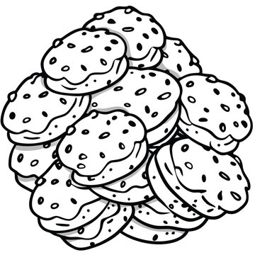 recommend clip art: Chocolate cookies pile vector silhouette line art style