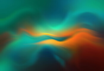 Fototapeta premium Abstract digital art with flowing curves and gradients of teal, orange, and yellow.