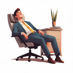 Cheerful young boss enjoying a peaceful nap, dreaming of new ideas and victories