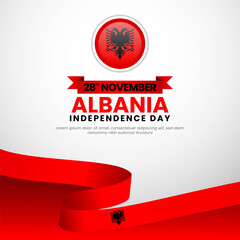 Fototapeta premium Albania Waving Ribbon Flag for Independence Day square banner background