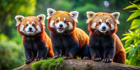 Playful Red Pandas Standing on Hind Legs in a Natural Habitat Capturing Their Adorable Behavior