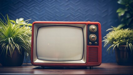 Retro red TV still life with blank white screen






