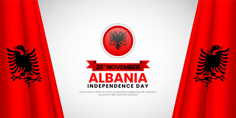 Albania independence day greeting card, banner background vector illustration memorial holiday 28 November design element with waving flag