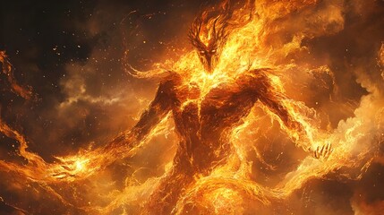 Majestic Ifrit Towering Humanoid Fire Demon Wreathed in Swirling Flames of Molten Lava Like Skin