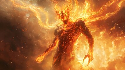 Majestic Ifrit Towering Humanoid Fire Demon Enveloped in Swirling Molten Flames and Ethereal Mystical Realm