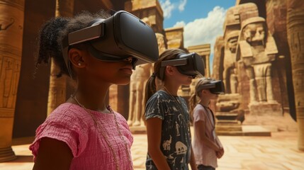  students participating in a virtual reality history lesson