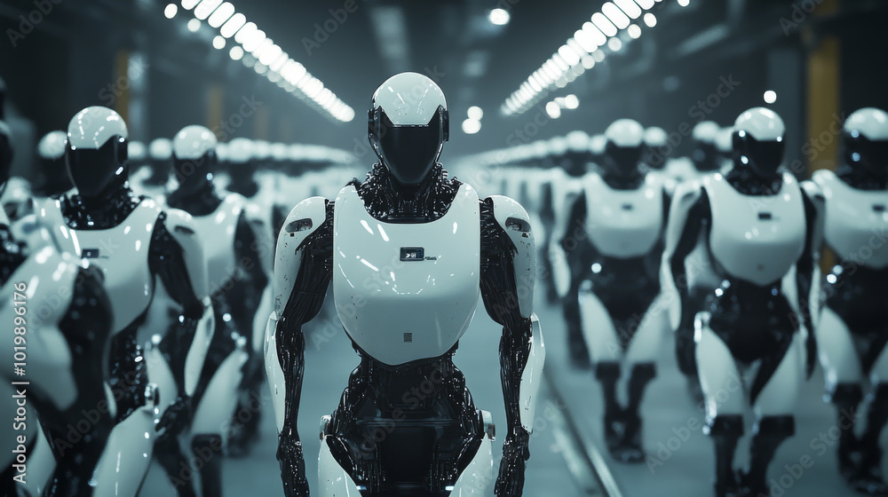 Poster a smart factory uses robots controlled by artificial intelligence to automate production.these robot