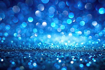Blue bokeh lights shine on the floor, creating an elegant and abstract background