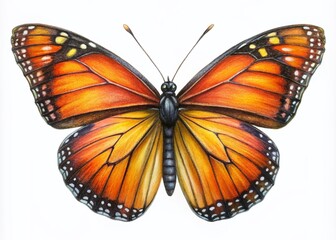 Fototapeta premium Realistic Pencil Drawing of a Beautiful Butterfly on White Background for Art and Design Projects