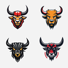 Buffalo Head Vector Flat Logo Illustration