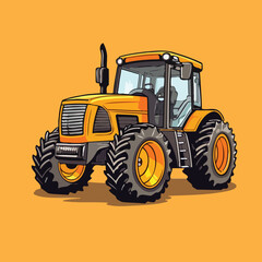 Heavy Construction Equipment Yellow Tractor Wheel Loarder Vector Cartoon Illustration