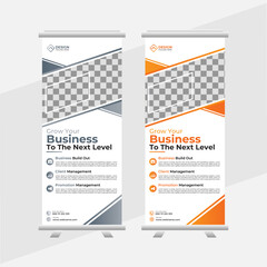 Creative business agency stands roll up banner design template layout, for exhibition with Two colors. abstract background, vertical, x-banner, display, rectangle size. Editable vector template