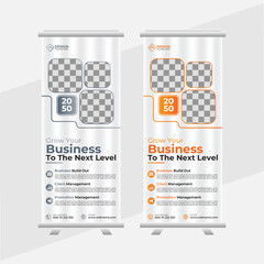 stylish Roll-up banner design stands template for corporate company business layout with two colors. editable roll-up banner vector template