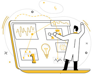 Project management. A person interacts with charts on a large screen. Ideal for data analysis, collaborative planning, workflow optimization, innovative solutions, team collaboration. Modern