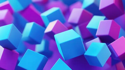 Abstract 3D Render of Blue and Purple Cubes